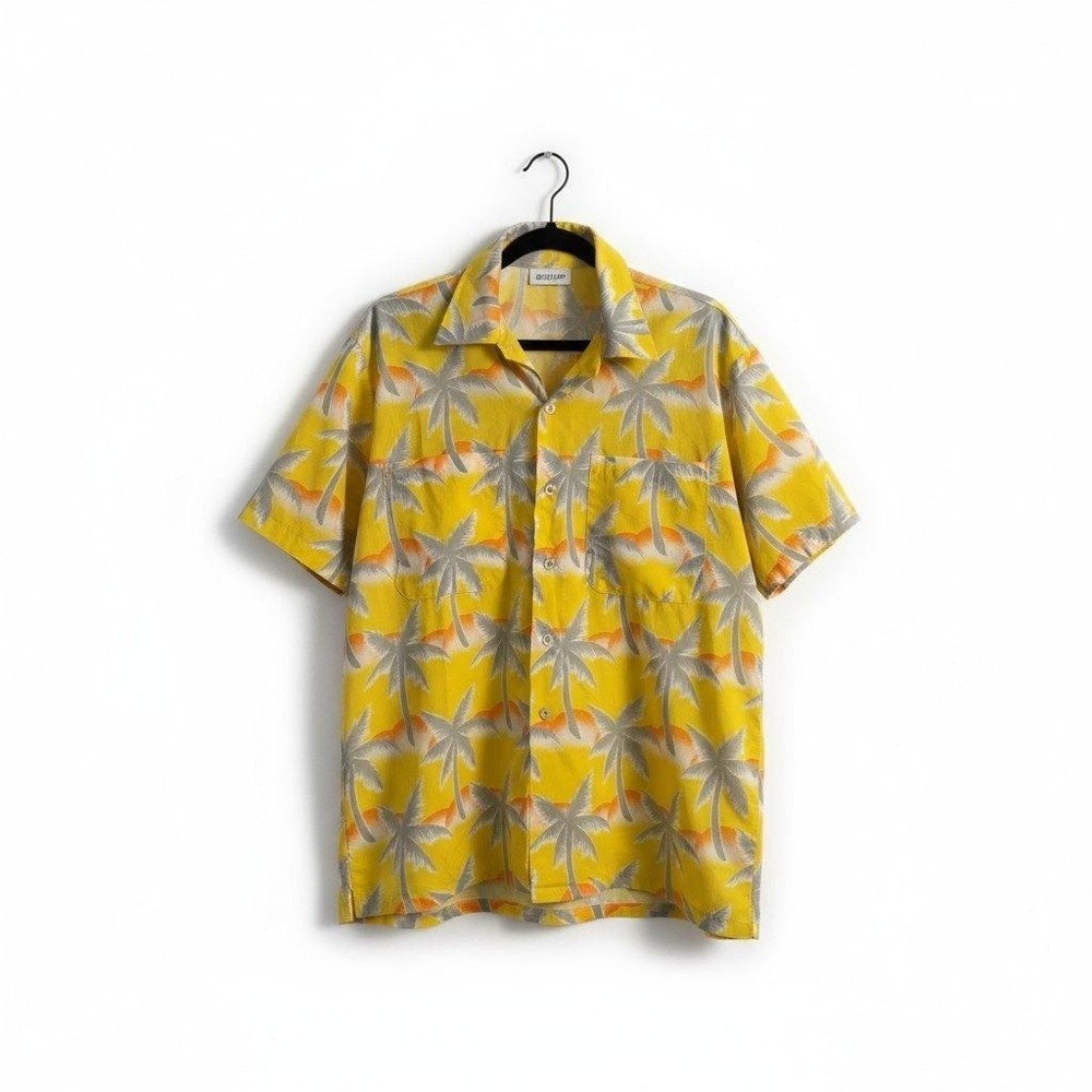 Vintage Tropicana Hawaiian Shirt Mens Large Yellow Palm Tree Print USA Made